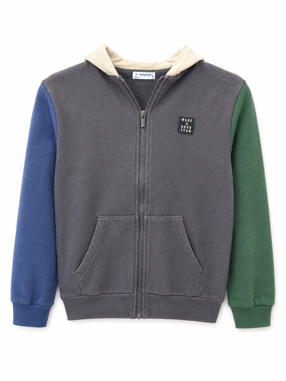 Mayoral Boys’ Navy Hoodie with Blue and Green Sleeves
